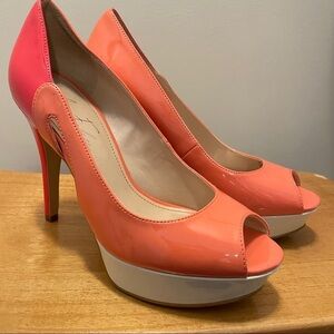 Marc Fisher Salmon Pink Peep Toe Platform Stiletto Heels - US 6